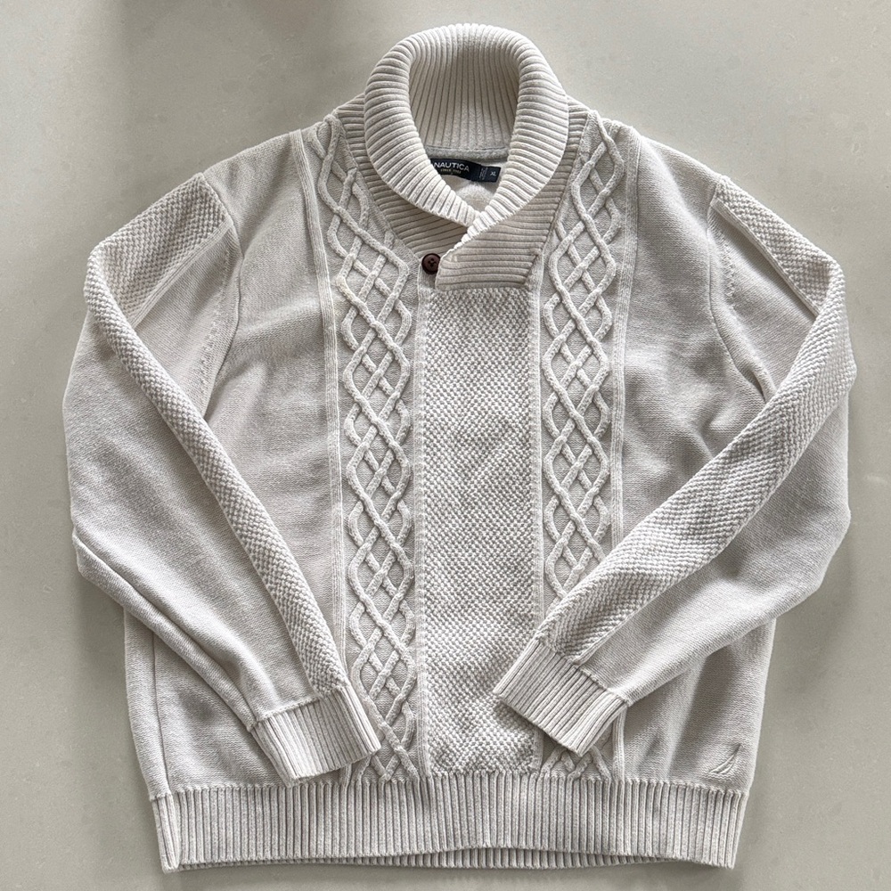 Men's White Cable Knit Sweater